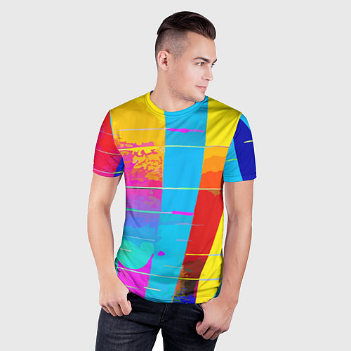 Мужская спорт-футболка Цветная абстракция - поп арт / 3D-принт – фото 3