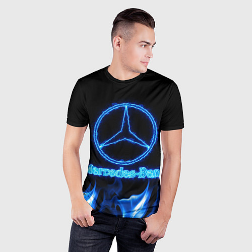 Мужская спорт-футболка Mercedes-benz blue neon / 3D-принт – фото 3