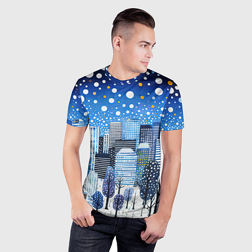 Мужская спорт-футболка Новогодний синий ночной город / 3D-принт – фото 3