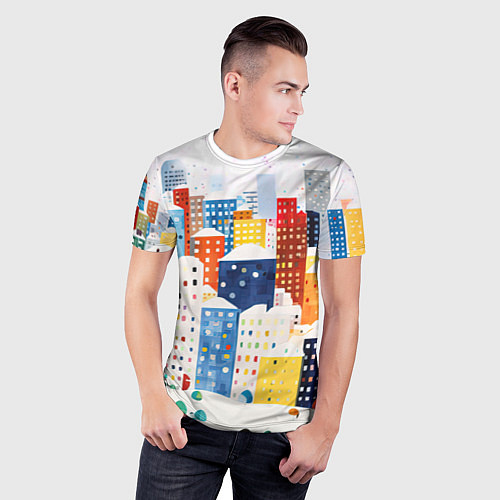 Мужская спорт-футболка День в новогоднем городе / 3D-принт – фото 3