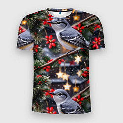 Мужская спорт-футболка Рождественская птица пересмешник