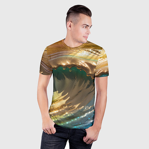 Мужская спорт-футболка Перламутровые блестящие волны радужных цветов / 3D-принт – фото 3
