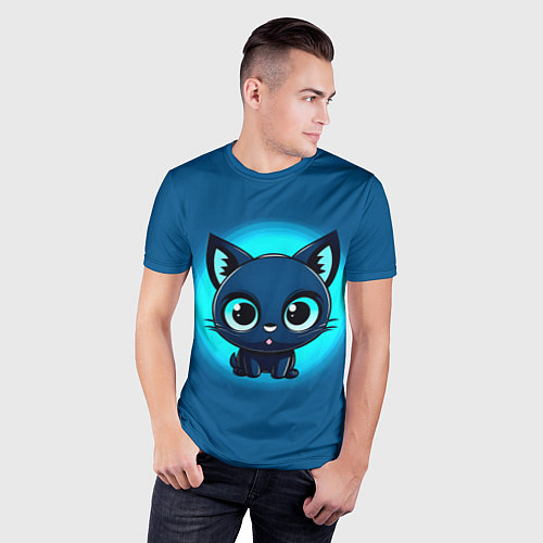 Мужская спорт-футболка Котёнок на синем / 3D-принт – фото 3