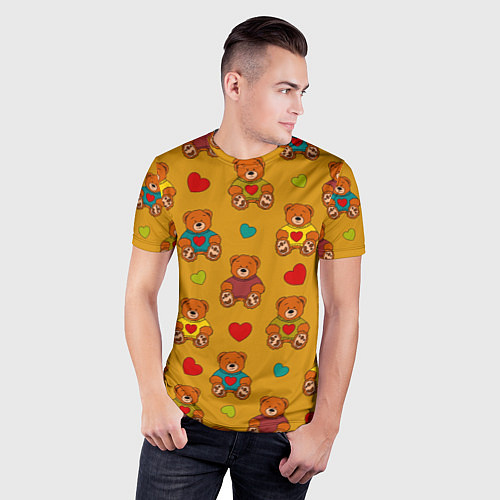 Мужская спорт-футболка Игрушечные мишки и разноцветные сердца / 3D-принт – фото 3