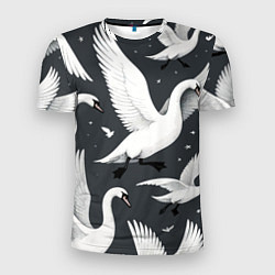 Футболка спортивная мужская Стая белых лебедей летящих в небе, цвет: 3D-принт