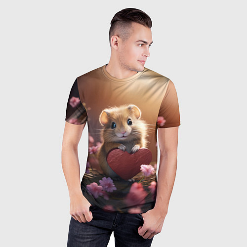 Мужская спорт-футболка Милый маленький хомячок с сердечком / 3D-принт – фото 3