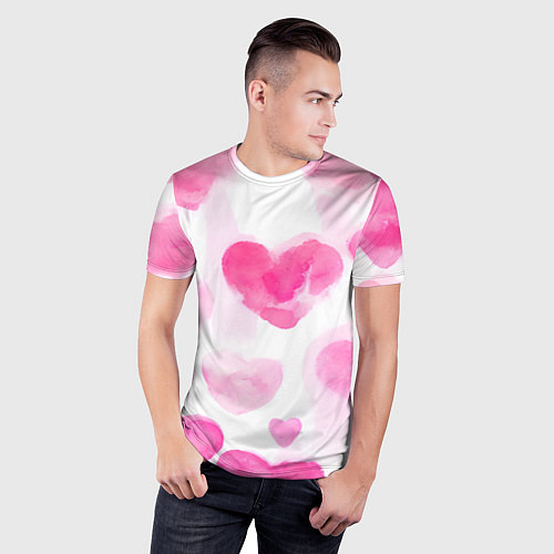 Мужская спорт-футболка Акварельные розовые сердечки / 3D-принт – фото 3