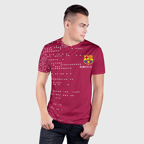 Мужская спорт-футболка Футбольный клуб Барселона - бордовый / 3D-принт – фото 3