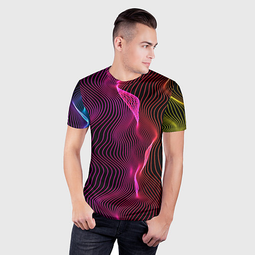 Мужская спорт-футболка Переплетающие цветные линии / 3D-принт – фото 3