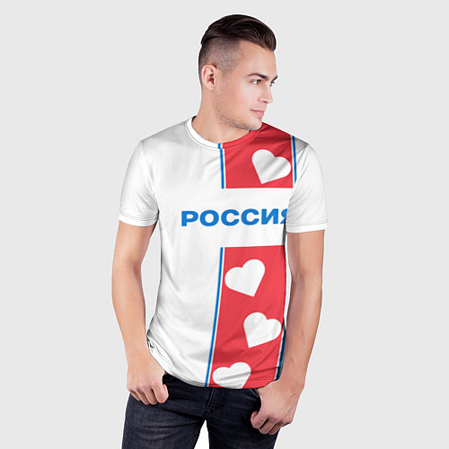 Мужская спорт-футболка Россия с сердечками / 3D-принт – фото 3