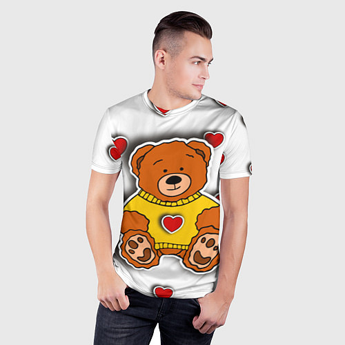 Мужская спорт-футболка Стикер наклейка медвежонок и сердце объемный рисун / 3D-принт – фото 3