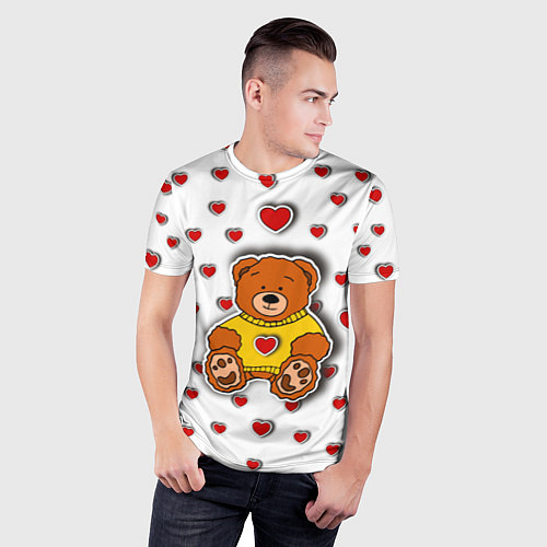 Мужская спорт-футболка Стикер наклейка мишка и сердце объемный рисунок / 3D-принт – фото 3