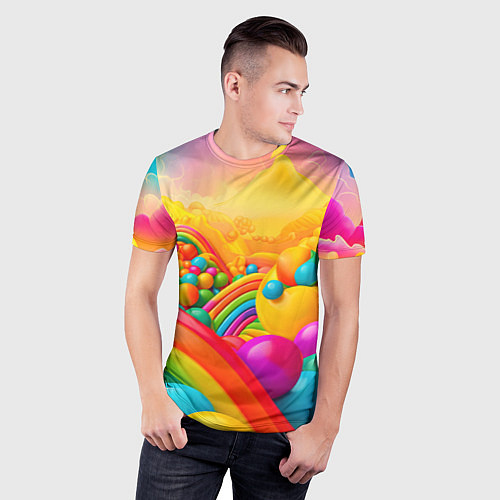 Мужская спорт-футболка Цветные пузыри и радуга / 3D-принт – фото 3
