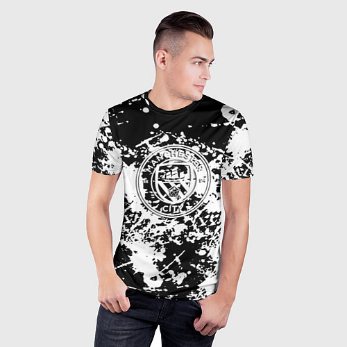 Мужская спорт-футболка Manchester City краски чёрно белые / 3D-принт – фото 3