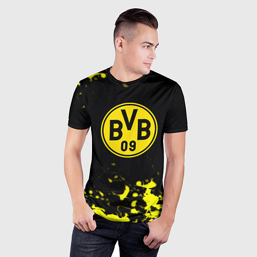 Мужская спорт-футболка Borussia краски жёлтые / 3D-принт – фото 3
