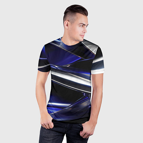 Мужская спорт-футболка Синие и серебреные абстрактные полосы / 3D-принт – фото 3