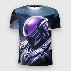 Футболка спортивная мужская Киборг в фиолетовом шлеме, цвет: 3D-принт