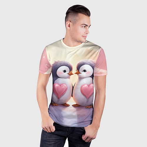 Мужская спорт-футболка Два влюбленных пингвина / 3D-принт – фото 3