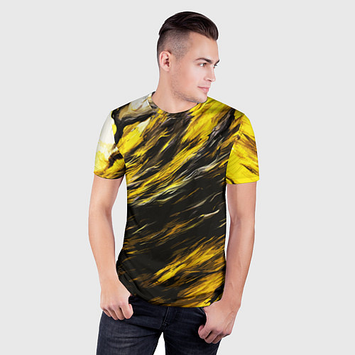 Мужская спорт-футболка Чёрная и жёлтая буря / 3D-принт – фото 3