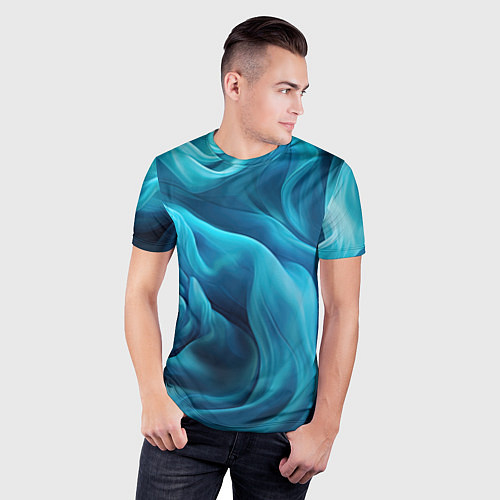Мужская спорт-футболка Синяя абстрактная волнистая ткань / 3D-принт – фото 3