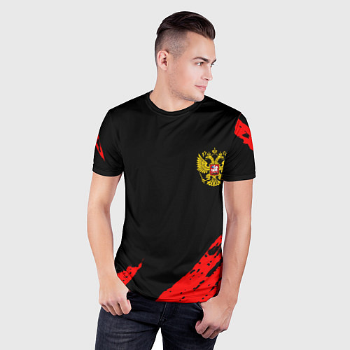 Мужская спорт-футболка Россия герб краски красные / 3D-принт – фото 3