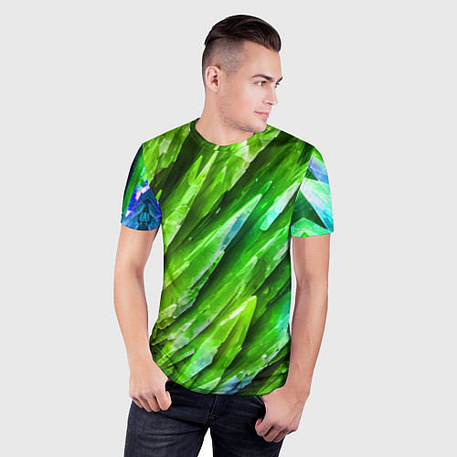 Мужская спорт-футболка Яркие зелёные камни / 3D-принт – фото 3
