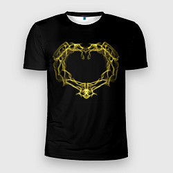 Футболка спортивная мужская Сердце желтыми энергетическими линиями на черном, цвет: 3D-принт