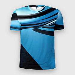 Мужская спорт-футболка Черная и синяя абстракция в виде волн
