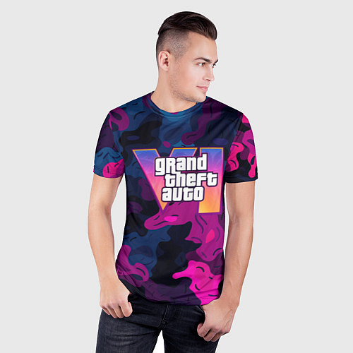 Мужская спорт-футболка Gta лого синий и фиолетовый камуфляж / 3D-принт – фото 3