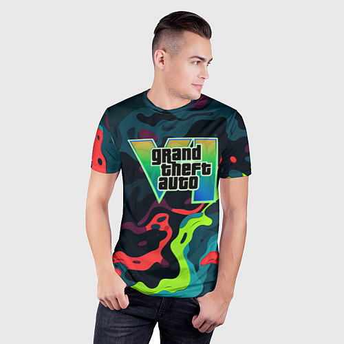 Мужская спорт-футболка Gta лого кислотный камуфляж / 3D-принт – фото 3