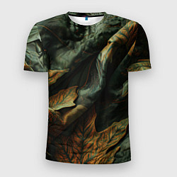Мужская спорт-футболка Реалистичный охотничий камуфляж из ткани и листьев