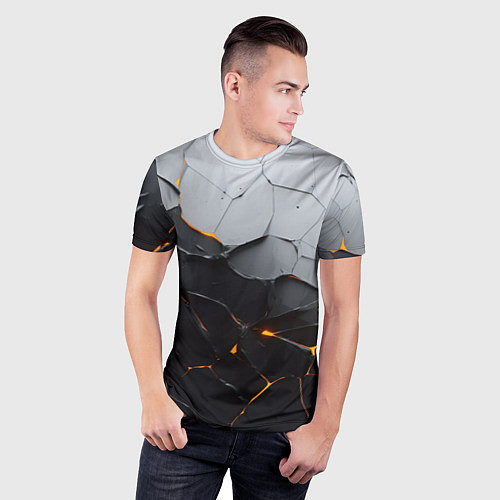 Мужская спорт-футболка Неоновые трещины / 3D-принт – фото 3