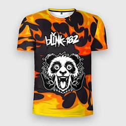 Футболка спортивная мужская Blink 182 рок панда и огонь, цвет: 3D-принт