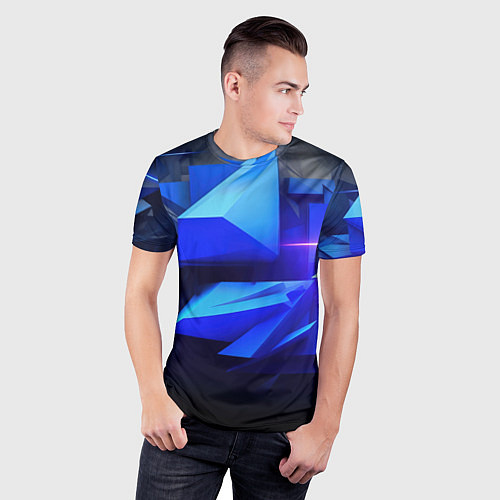 Мужская спорт-футболка Black blue background abstract / 3D-принт – фото 3