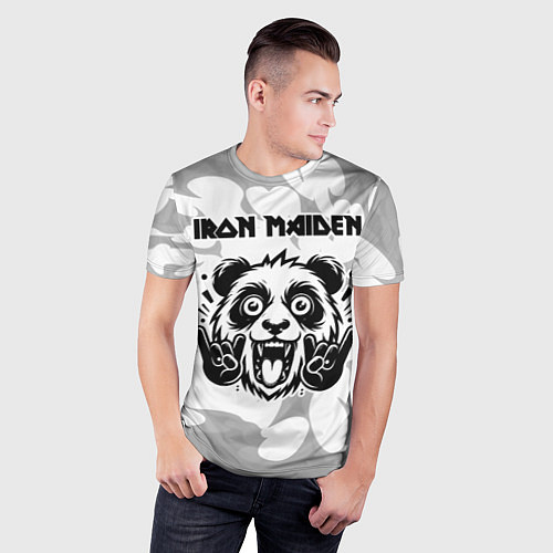 Мужская спорт-футболка Iron Maiden рок панда на светлом фоне / 3D-принт – фото 3