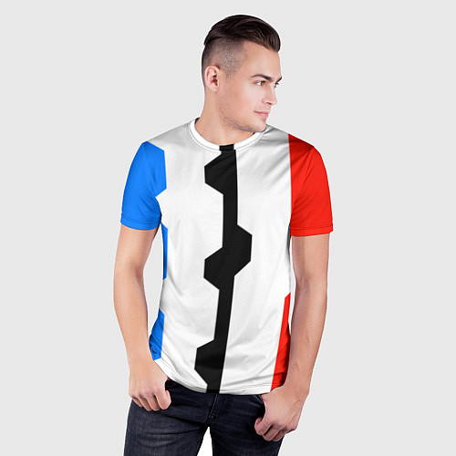 Мужская спорт-футболка Техно линии синий и красный / 3D-принт – фото 3