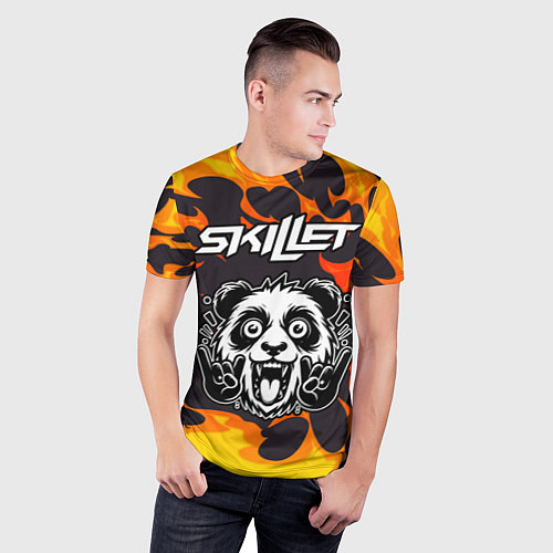 Мужская спорт-футболка Skillet рок панда и огонь / 3D-принт – фото 3