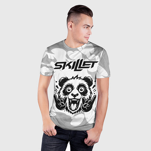 Мужская спорт-футболка Skillet рок панда на светлом фоне / 3D-принт – фото 3