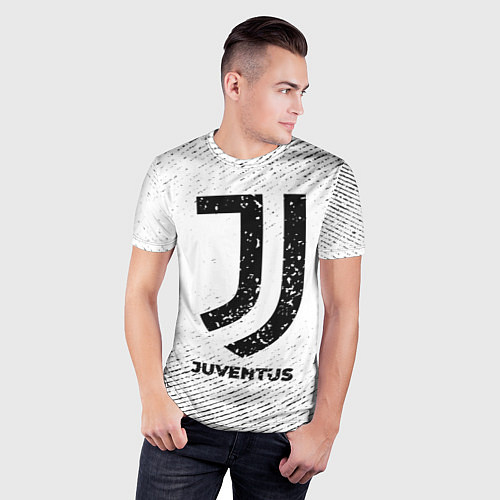 Мужская спорт-футболка Juventus с потертостями на светлом фоне / 3D-принт – фото 3