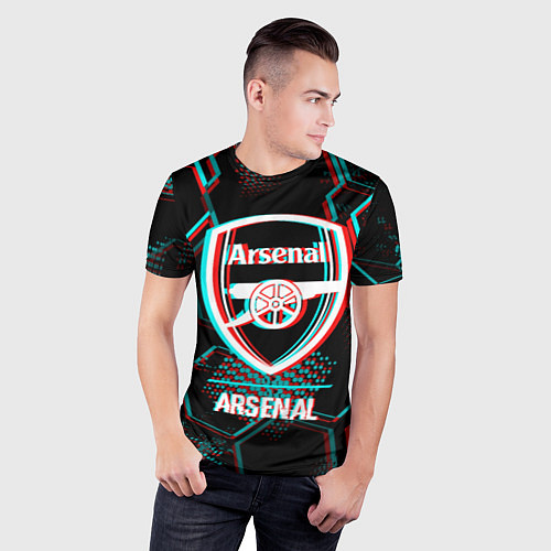 Мужская спорт-футболка Arsenal FC в стиле glitch на темном фоне / 3D-принт – фото 3
