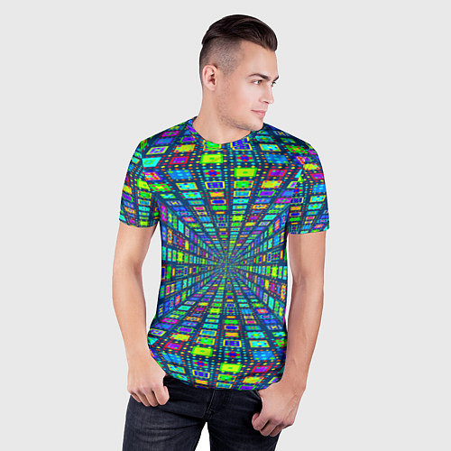 Мужская спорт-футболка Абстрактный узор коридор из разноцветных квадратов / 3D-принт – фото 3