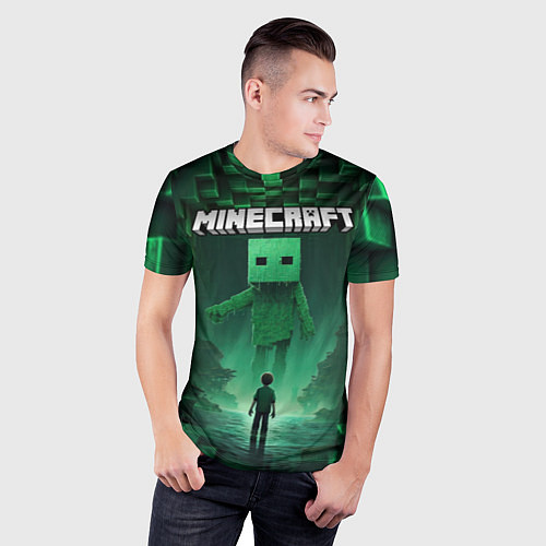Мужская спорт-футболка Minecraft зеленый монстр / 3D-принт – фото 3