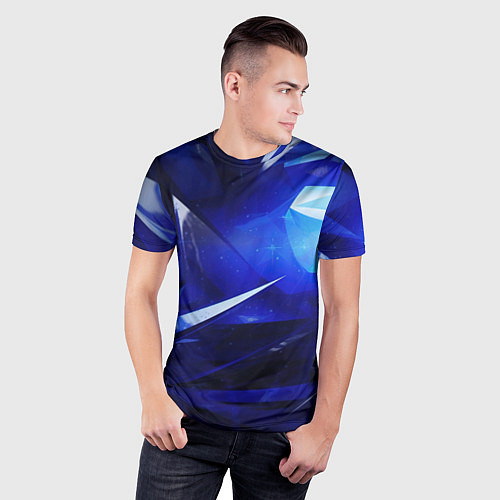 Мужская спорт-футболка Black and blue abstract background sport style / 3D-принт – фото 3