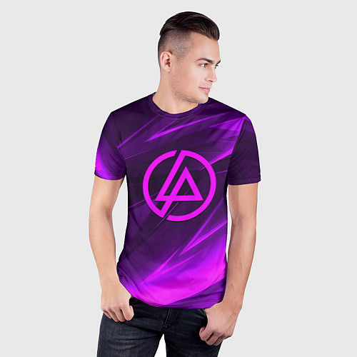 Мужская спорт-футболка Linkin park neon stripes logo / 3D-принт – фото 3