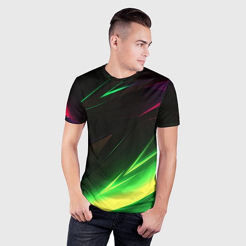 Мужская спорт-футболка Geometry stripes кислотный неон / 3D-принт – фото 3