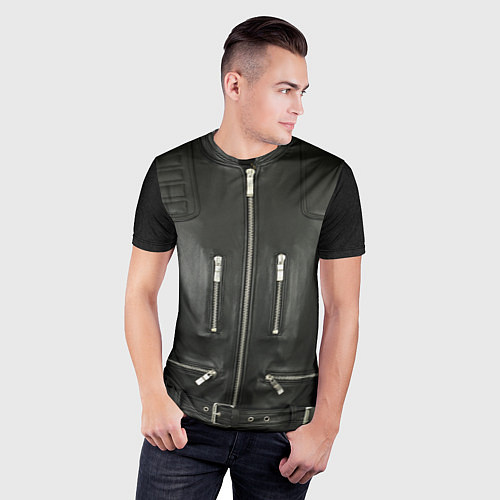Мужская спорт-футболка Terminator first - leather jacket / 3D-принт – фото 3