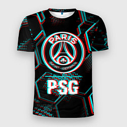 Футболка спортивная мужская PSG FC в стиле glitch на темном фоне, цвет: 3D-принт