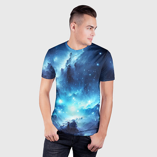 Мужская спорт-футболка Космический голубой пейзаж / 3D-принт – фото 3