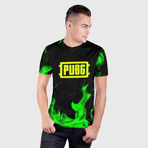 Мужская спорт-футболка PUBG кислотное лого огненный стиль / 3D-принт – фото 3