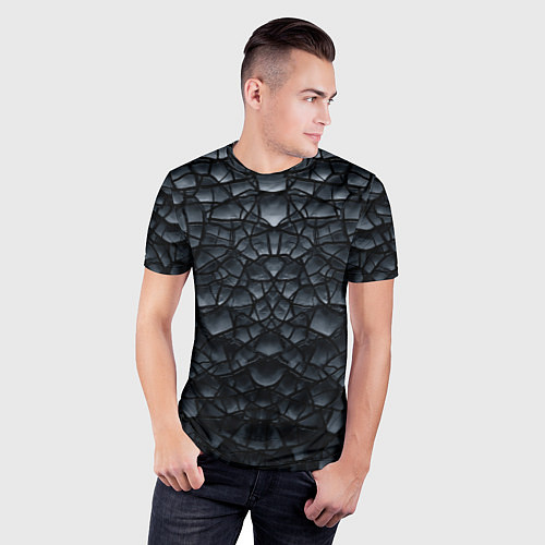 Мужская спорт-футболка Чёрная текстура трещины / 3D-принт – фото 3